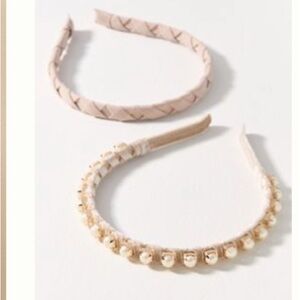 Anthropologie Beige Leather/Embellished  Headband Set